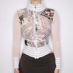 Y2K Italian Graphic Font Mesh Zip Up Top (M/L) 